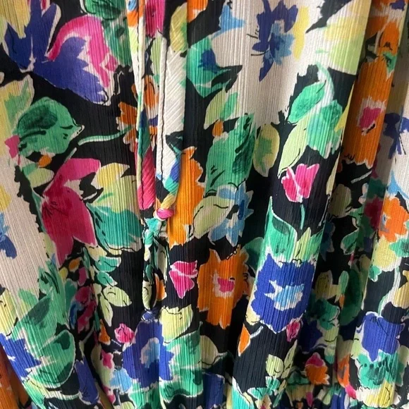 Lavender Brown Floral Mini Dress XS Black V Neck Tiered Long Sleeve - Picture 4 of 8